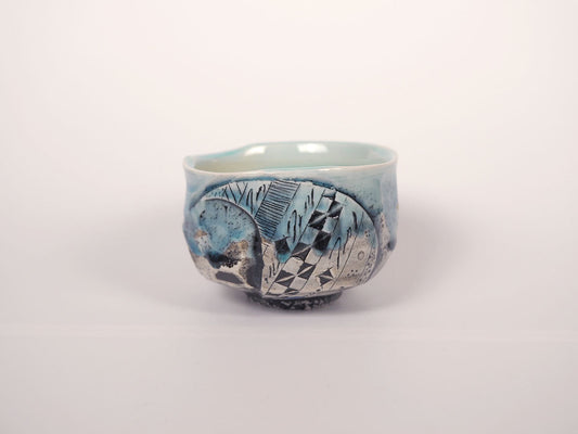 Engraved colorful tea bowl | Hideki Hayashi